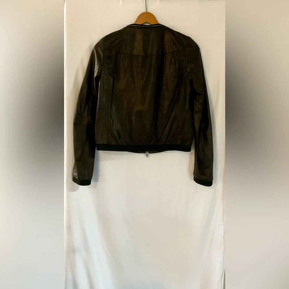 Diane Von Furstenberg Black Leather Jacket with zip off draw string hood - Picture 4 of 11